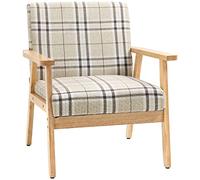 HOMCOM Canapé Moderne Une Place pour Le Salon, Petit canapé en Tissu de Lin avec Structure en Bois de Caoutchouc, accoudoirs, Motif en Treillis, Fauteuil tapissé, Beige