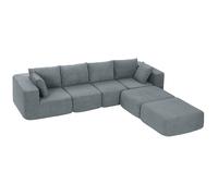 HOMCOM Canapé modulable d'angle en tissu effet velours et mousse avec coussins, 294x165x70 cm, Gris foncé