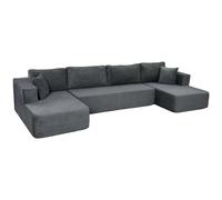 HOMCOM Canapé Modulaire en U 319 cm Compressé 4 Places 2 Méridiennes Gris | Canapé d'angle Convertible, 6 Coussins, Accoudoirs avec Poches Latérales, sans Montage, pour Salon Chambre