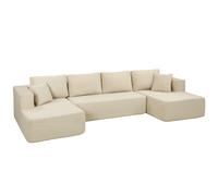 HOMCOM Canapé Modulaire en U Compressé 337 cm, Canapé Convertible 4 places en Velours Côtelé, Assise Large, Crème