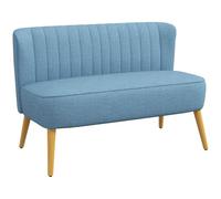 HOMCOM Canapé rembourré en tissu 2 places - Look rétro - Canapé de salon - Cadre en bois - Bleu - 117 x 56,5 x 77 cm