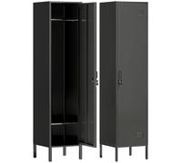 HOMCOM Casier métallique avec porte verrouillable et tringle, casier en acier individuel pour la maison ou le bureau, Noir