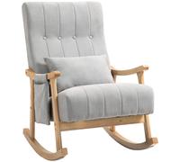 HOMCOM Chaise à Bascule avec Coussin Lombaire, Assise Large, Cadre en Bois de hêtre, jusqu'à 120 kg, Gris