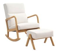 HOMCOM Chaise à Bascule avec Pouf, Aspect Lin, Blanc Crème | Chaise à bascule, chaise rembourrée, fauteuil pour salon et chambre.