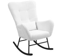 HOMCOM Chaise à Bascule, housse en peluche, coussin lombaire, antidérapante, jusqu'à 120 kg, Blanc
