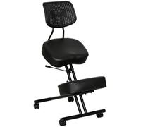HOMCOM Chaise à Genoux Ergonomique avec Dossier en PU sur Roulettes, Noir | Siège Assis Genoux Réglable, Large Repose-Genoux, Tabouret Bureau Orthopédique en Bois, Correcteur de Posture