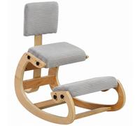 HOMCOM Chaise à Genoux Ergonomique avec Dossier, Siège Assis Genoux à Bascule Rembourré en Velours Côtelé, Gris Clair