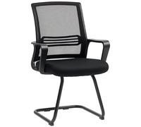 HOMCOM Chaise Bureau en Maille Fauteuil de Bureau sans roulettes, Chaise de réunion Ergonomique avec Base en traîneau, pour Salle de conférence, Chambre, Attente, réception, Noir