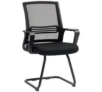 HOMCOM Chaise Bureau en Maille Fauteuil sans roulettes Ergonomique Noir | Fauteuil de Bureau, Chaise de Réunion, Base en Traîneau, Salle de Conférence, Chambre, Attente, Réception