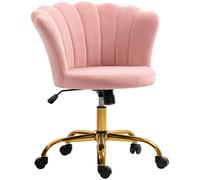 HOMCOM Chaise bureau en velours, chaise coiffeuse avec dossier en pétale, hauteur réglable, 69 x 64 x 80-90 cm, rose