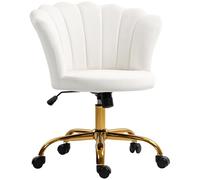 HOMCOM Chaise Bureau en Velours, Chaise Coiffeuse avec Dossier en pétale, Hauteur réglable, Fonction Bascule, Assise rembourrée et pivotante, Fauteuil Coquillage pour Bureau, Salon, Chambre, Blanc