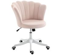 HOMCOM Chaise Bureau en Velours, Chaise Coiffeuse avec Dossier en pétale, Hauteur réglable, Fonction Bascule, Assise rembourrée et pivotante, Fauteuil Coquillage pour Bureau, Salon, Rose et Blanc