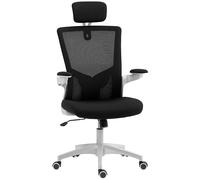 HOMCOM Chaise bureau ergonomique, fauteuil de bureau, accoudoirs relevables, soutien lombaire, appui-tête, 60x63x120cm, noir