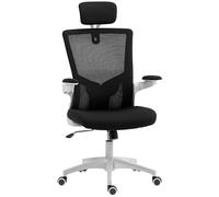 HOMCOM Chaise Bureau Ergonomique, Fauteuil de Bureau avec Hauteur réglable, Soutien Lombaire, Appui-tête, accoudoirs relevables, Fonction Bascule, pivotant à 360° et roulettes, Noir