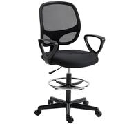 HOMCOM Chaise bureau ergonomique, fauteuil de bureau avec repose-pieds et accoudoirs, hauteur réglable, 59x58x103-123cm, noir
