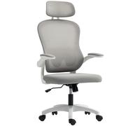 HOMCOM Chaise Bureau Ergonomique, Fauteuil de Bureau en Maille avec Accoudoirs Rabattables, Hauteur Réglable, 64x62x115cm, Gris