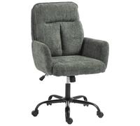 HOMCOM Chaise Bureau Ergonomique Hauteur Réglable Bascule Vert Foncé | Fauteuil de Bureau, Assise Large, Rembourrage Épais, Pivotant à 360°, Tissu Effet Lin, pour Maison, Chambre