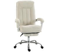 HOMCOM Chaise Bureau Ergonomique Hauteur Réglable Dossier Haut Crème | Fauteuil de Bureau Inclinable en Chenille, Repose-Pieds, Rembourrage Épais, Pivotant à 360°