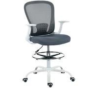 HOMCOM Chaise Bureau Ergonomique Repose-Pieds Ajustable Gris | Accoudoirs Relevables, Chaise de Dessin à Dossier en Maille, Hauteur Réglable, Accoudoirs Hauts, Pivotante 360°