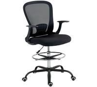 HOMCOM Chaise Bureau Ergonomique Repose-Pieds Ajustable Noir | Accoudoirs Relevables, Chaise de Dessin à Dossier en Maille, Hauteur Réglable, Accoudoirs Hauts, Pivotante 360°