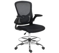 HOMCOM Chaise Bureau Ergonomique Support Lombaire 4D Haute Réglable Noir | Accoudoirs Relevables, Repose-Pieds Réglable, Chaise de Dessin en Maille, Pivotante 360°