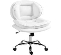 HOMCOM Chaise Criss Cross avec roulettes, sans accoudoirs, Blanc | Large assise, Leathaire, hauteur réglable, inclinaison, rembourrage double couche