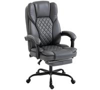 HOMCOM Chaise de bureau à dossier haut en cuir synthétique avec pivot à 360 degrés, fonction inclinable, repose-pieds rétractable et hauteur réglable, gris