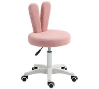 HOMCOM Chaise de Bureau à Oreilles de Lapin avec Hauteur Réglable et Revêtement en Peluche Teddy Rose, 53x53x70-84 cm