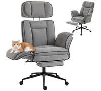 HOMCOM Chaise de Bureau, accoudoirs relevables, Appui-tête réglable, Gris | Chaise de bureau ergonomique pour s’asseoir en tailleur, dossier inclinable, repose-pieds, roulettes, idéale à domicile