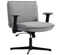 HOMCOM Chaise de bureau avec accoudoirs relevables, large chaise de bureau en lin, réglable en hauteur, base en acier, Gris