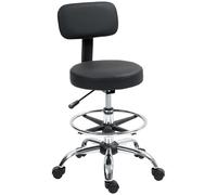 HOMCOM Chaise de bureau, chaise de dessin, repose-pieds réglable, hauteur réglable, pivotante 360°, 52x52x92cm, noir
