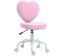 HOMCOM Chaise de bureau en forme de cœur, chaise de bureau avec 5 roulettes pivotantes et hauteur réglable en tissu, 42 x 50 x 79 - 89 cm, rose