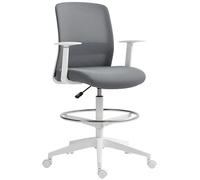 HOMCOM Chaise de Bureau Ergonomique avec accoudoirs et Anneau de Pied, Chaise de Dessin réglable en Hauteur, Chaise pivotante avec Tissu en Filet, Gris