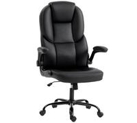 HOMCOM Chaise de bureau ergonomique avec accoudoirs rabattables rembourrés et dossier incurvé haut respirant, chaise de bureau rembourrée pivotante en cuir PU, fonction balançoire, hauteur réglable