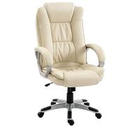 HOMCOM Chaise de bureau ergonomique avec accoudoirs rembourrés, chaise de bureau rembourrée pivotante en cuir PU, fonction balançoire, dossier haut, hauteur réglable, beige