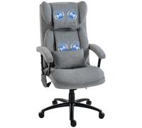 HOMCOM Chaise de bureau, ergonomique, avec fonction massage et bascule, 4 points de pétrissage, dossier haut, soutien lombaire, poche latérale, réglable en hauteur, pivotante, en velours imprimé, gris