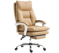 HOMCOM Chaise de Bureau Ergonomique avec Support Lombaire, Accoudoirs Pliables, Repose-Pieds Marron Clair