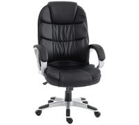 HOMCOM Chaise de bureau ergonomique, chaise de bureau pivotante en cuir PU, dossier incurvé haut, fonction balançoire, assise épaisse, accoudoirs rembourrés, hauteur réglable, fauteuil bureau d'étude