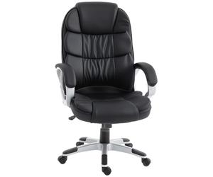 HOMCOM Chaise de bureau ergonomique, chaise de bureau pivotante en cuir PU, dossier incurvé haut, fonction balançoire, assise épaisse, accoudoirs rembourrés, hauteur réglable, fauteuil bureau d'étude