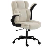 HOMCOM Chaise de Bureau Ergonomique en Chenille, Accoudoirs Relevables - Fauteuil de Bureau, Fonction Bascule, Hauteur Réglable, Dossier à Oreilles, roulettes 360° - pour Salon, Maison, Bureau, Beige
