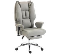 HOMCOM Chaise de bureau ergonomique, inclinable à 155° avec repose-pieds, chaise de bureau pivotante, cuir PU anti-rayures facile à nettoyer, accoudoirs réglables, dossier haut, hauteur réglable, gris