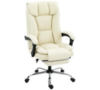 HOMCOM Chaise de Bureau Ergonomique Inclinable avec Repose-Pieds Beige | Fauteuil de Bureau, Hauteur Réglable, Rembourrage Double Couche, Pivotante 360°, Revêtement Synthétique