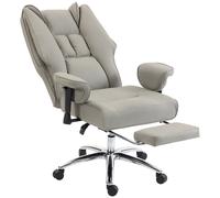 HOMCOM Chaise de Bureau Ergonomique Inclinable avec Repose-pieds, Dossier Haut, Hauteur Réglable, Gris Clair