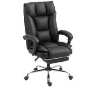 HOMCOM Chaise de Bureau Ergonomique Inclinable avec Repose-Pieds Noir | Fauteuil de Bureau, Hauteur Réglable, Rembourrage Double Couche, Pivotante 360°, Revêtement Synthétique