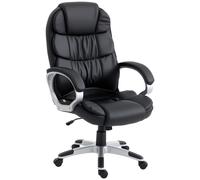 HOMCOM Chaise de Bureau Ergonomique Pivotante en Cuir PU, Fonction Bascule, Hauteur Réglable, Capacité 120kg, Noir