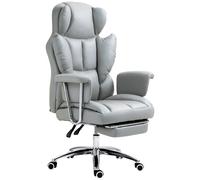 HOMCOM Chaise de bureau ergonomique, rembourrée, avec repose-pieds, dossier ajustable, pivotante à 360°, Gris clair