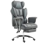 HOMCOM Chaise de bureau ergonomique, rembourrée, avec repose-pieds, dossier réglable, pivotante à 360°, Gris foncé