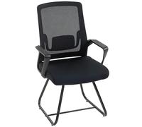 HOMCOM Chaise de Bureau Ergonomique sans roulettes, Chaise de conférence avec Dossier en Maille, Soutien Lombaire, accoudoirs et Base en Acier, 57 x 56 x 97 cm, Noir