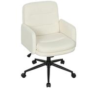 HOMCOM Chaise de bureau, fauteuil de bureau pivotante avec hauteur réglable, fonction de bascule, 61,5 x 65 x 91-101 cm, crème