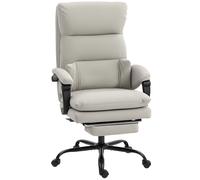 HOMCOM Chaise de bureau Fauteuil de bureau réglable en hauteur avec soutien lombaire, accoudoirs, repose-pieds, en similicuir, Gris clair